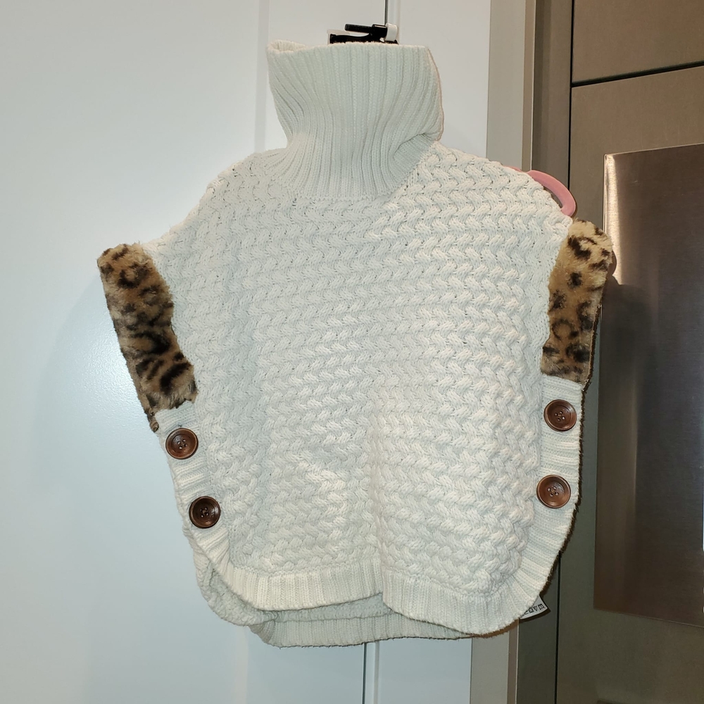 Aspen Kids Knit Sweater/Cape with Faux Fur Accents